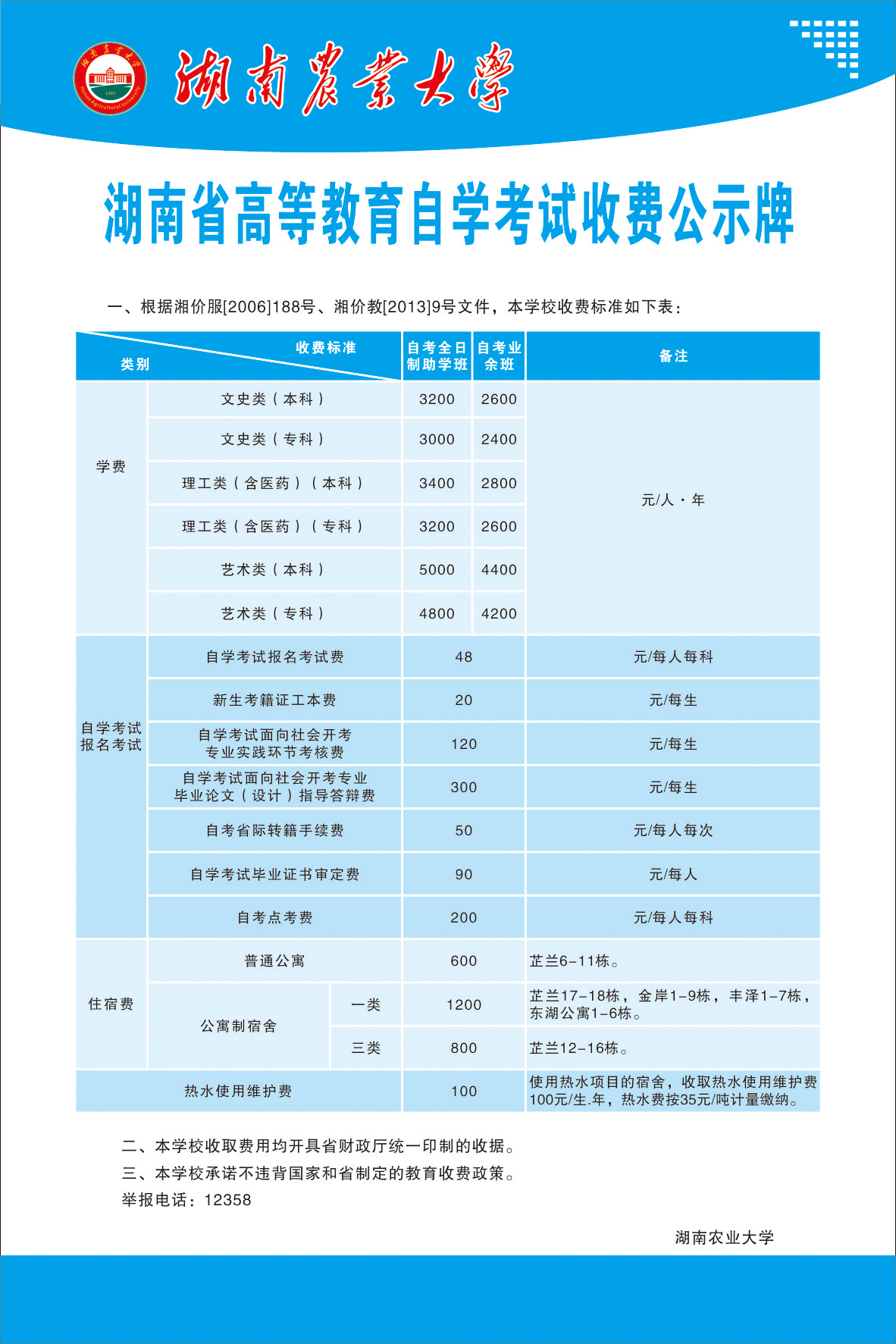 6湖南省高等教育自学考试收费公示牌